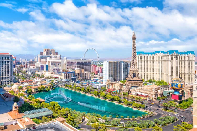 View Of Las Vegas Strip And Bellagio Fountains