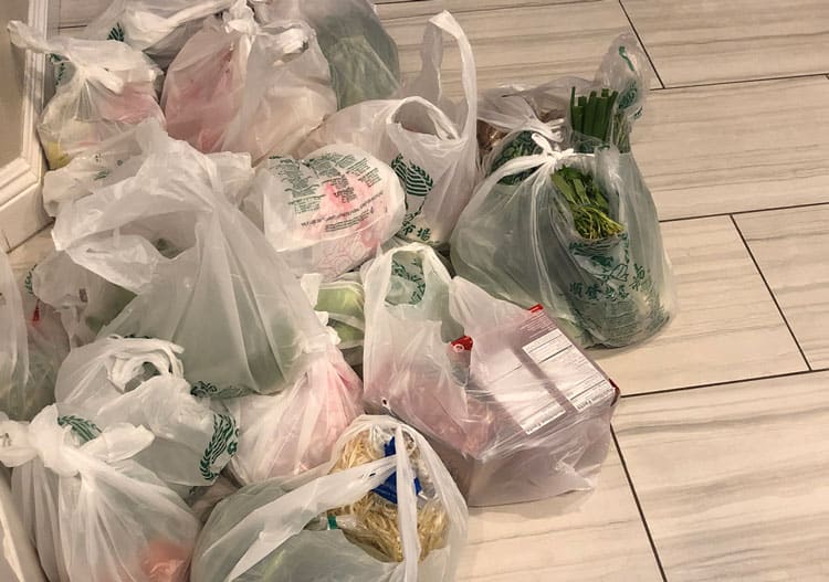 groceries in plastic bags