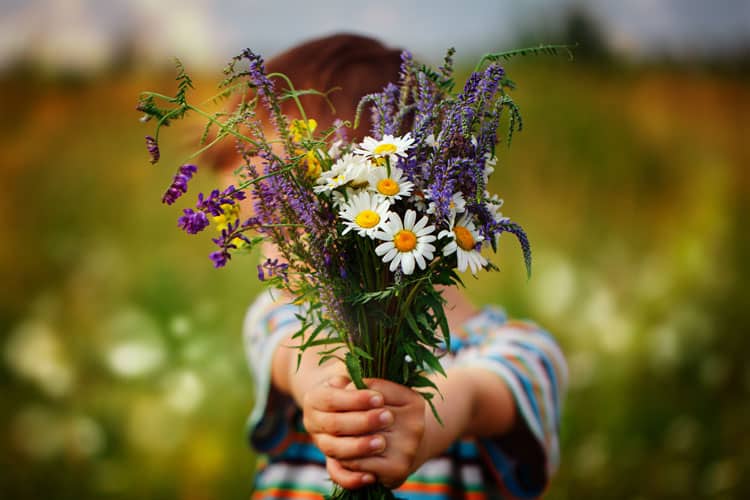 Child Holding Wildflowers
