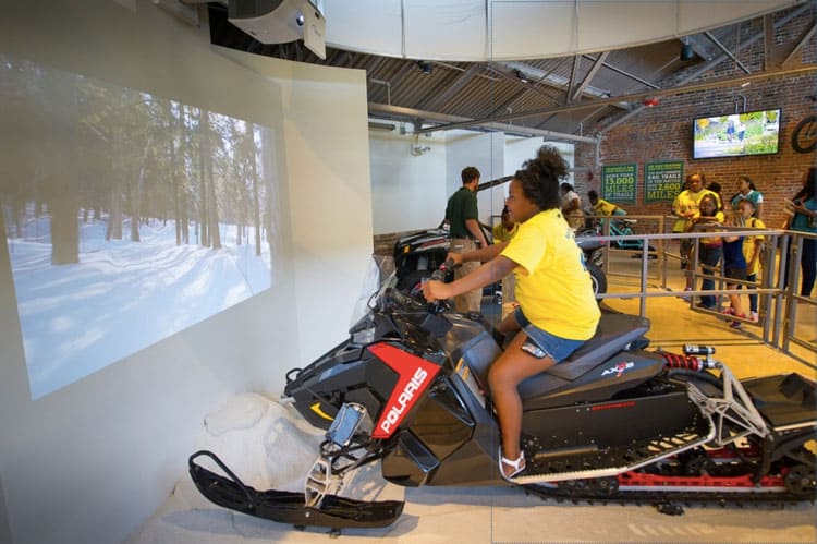 Snowmobile Simluation Exhibit At Outdoor Adventure Center Detroit
