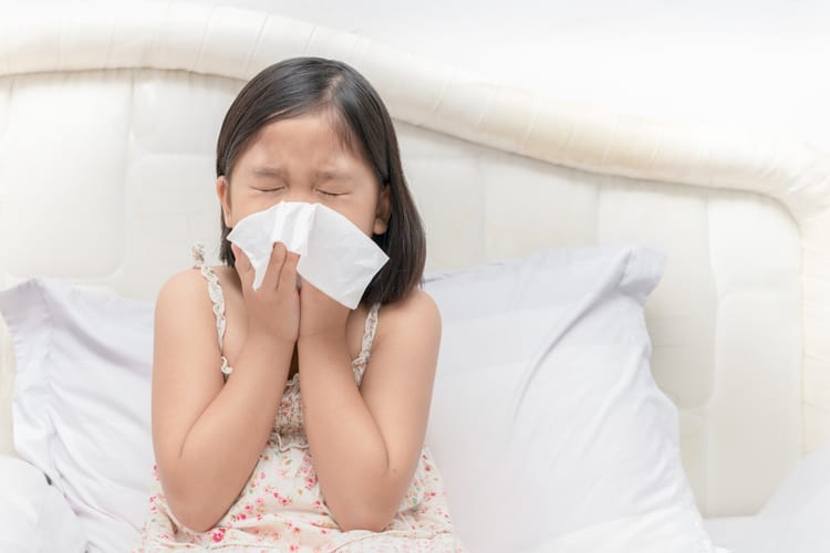 Child Sneezing Into A Tissue